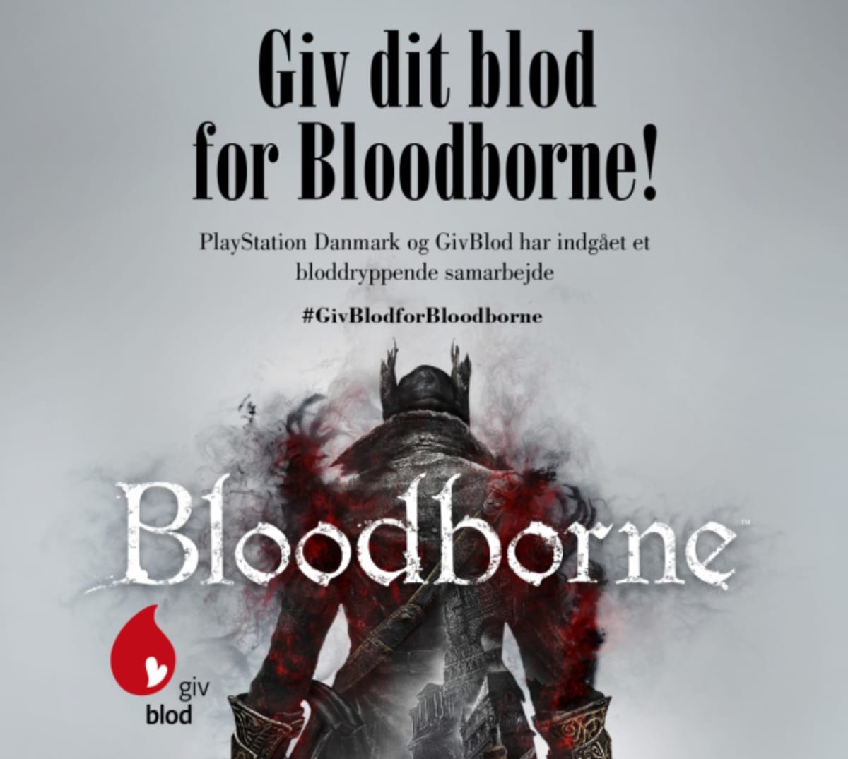 artwork depicting a man standing facing away from the viewer while text in Danish mentioned free games for donating blood. 