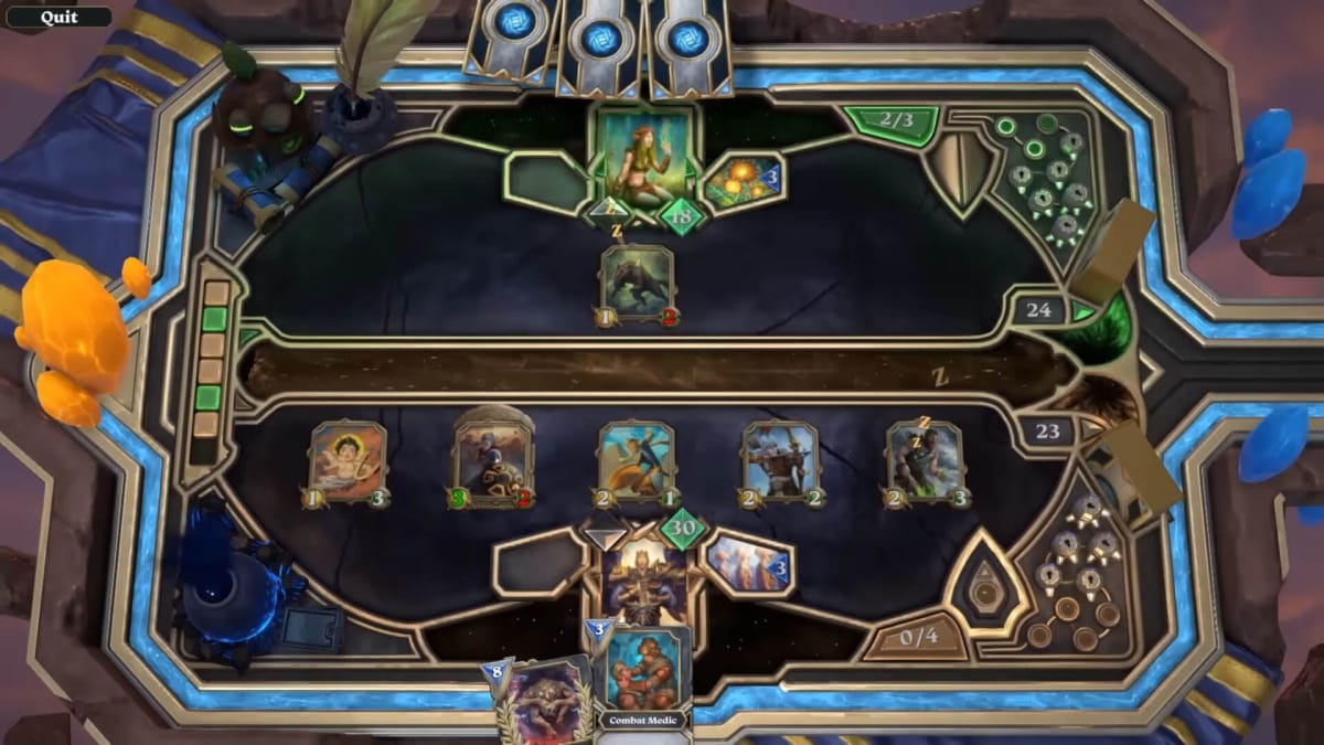Gameplay of the blockchain card game Gods Unchained, which was recently reinstated on the Epic Games Store