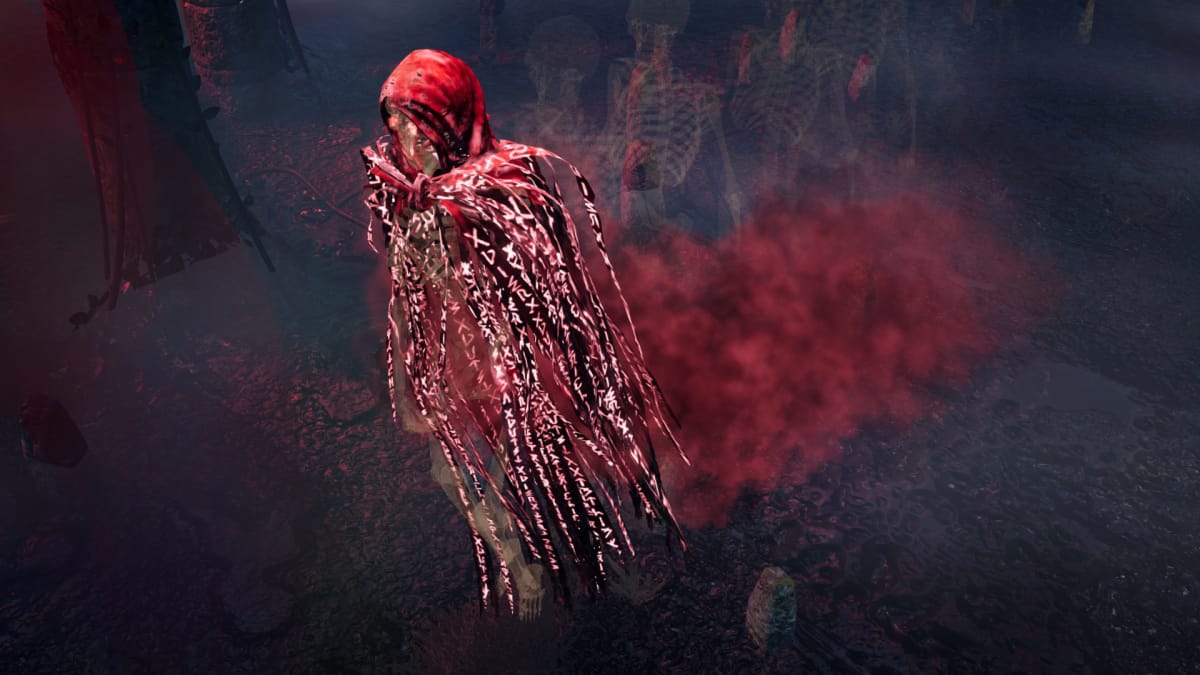 Gord screenshot showing a floating skeleton in a red robe that is surrouned by several skeletal after images and a red glow