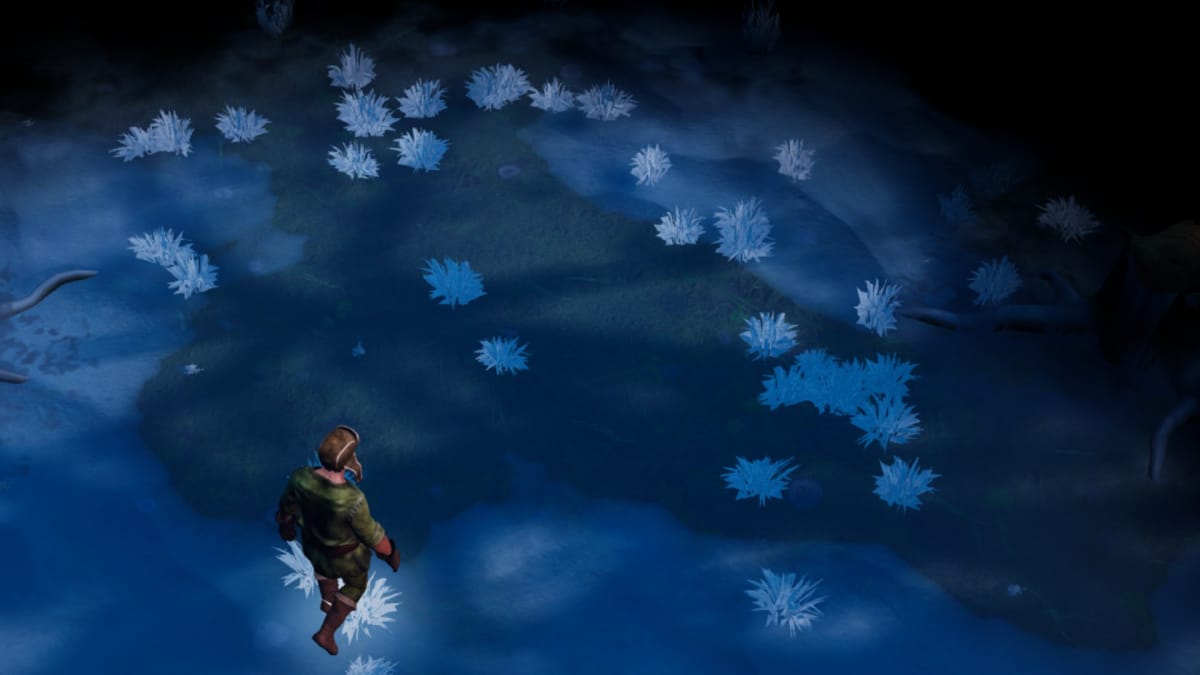 Gord screenshot showing a man in a funny hat walking across snowy terrain into the darkness
