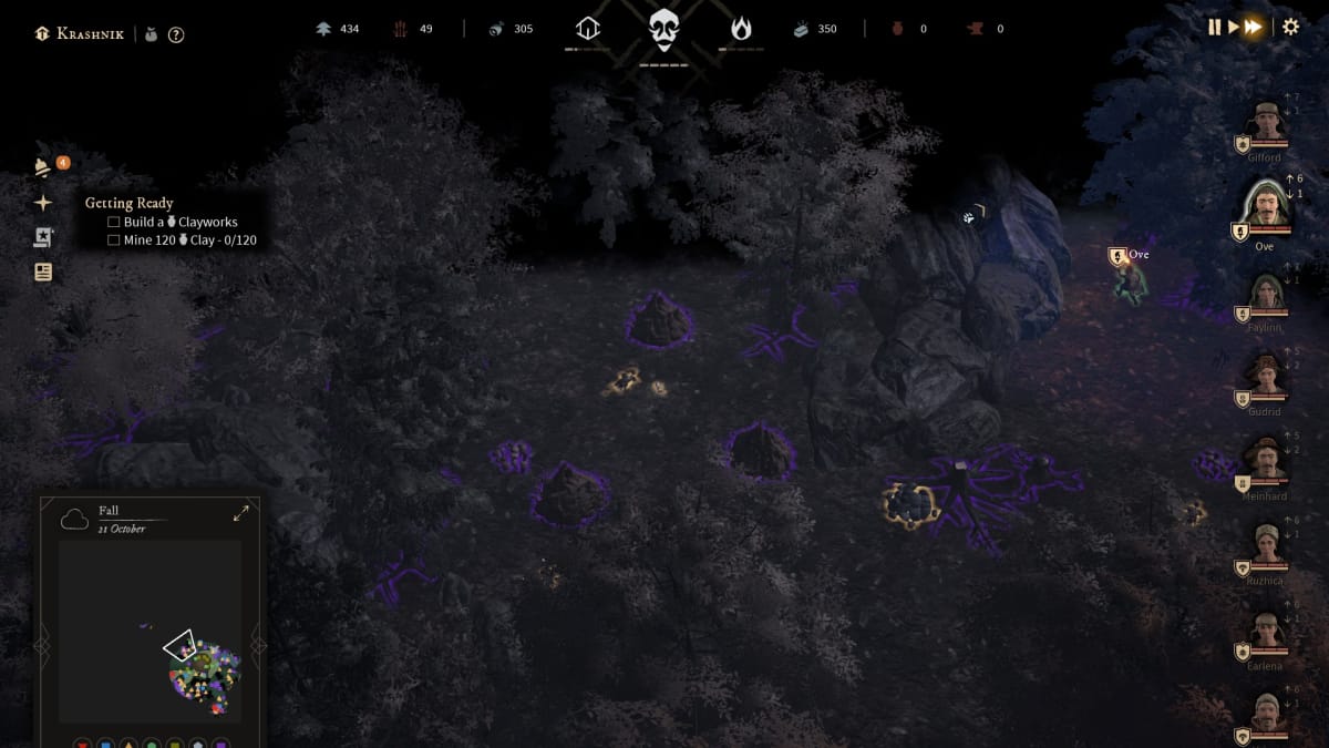 Gord screenshot showing a trio of termite mounds in the darkness of a forest
