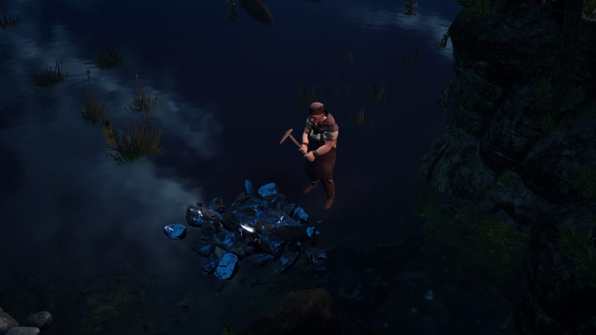 Gord screenshot showing a very lonely miner gathering iron in the swamp