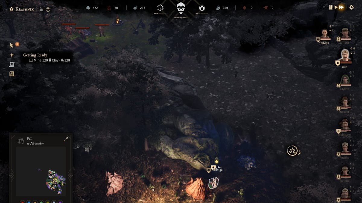 Gord screenshot showing a wildfolk camp near to a clay mine