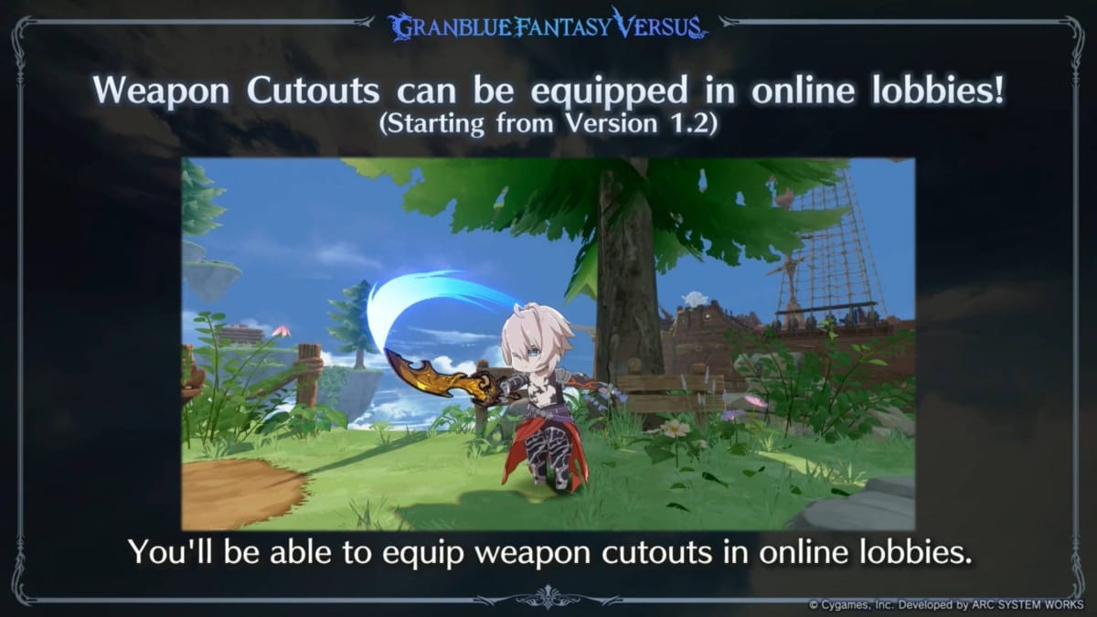 Weapon Cutouts in Online Lobbies in Granblue Fantasy Versus: Rising.