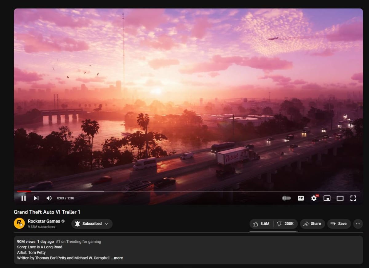 Grand Theft Auto 6 Trailer on YouTube