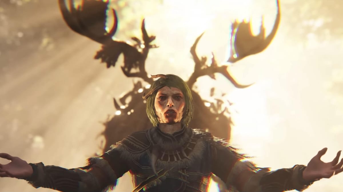 A character with a pair of antlers behind them in GreedFall 2, a Nacon game being shown at Nacon Connect 2024