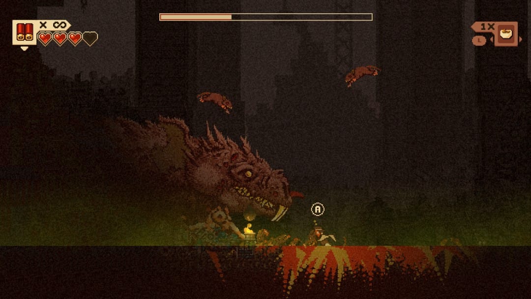 Murray fighting a large mutated rat in a junkyard, two smaller rats are about to pounce on him. From the game Gunbrella