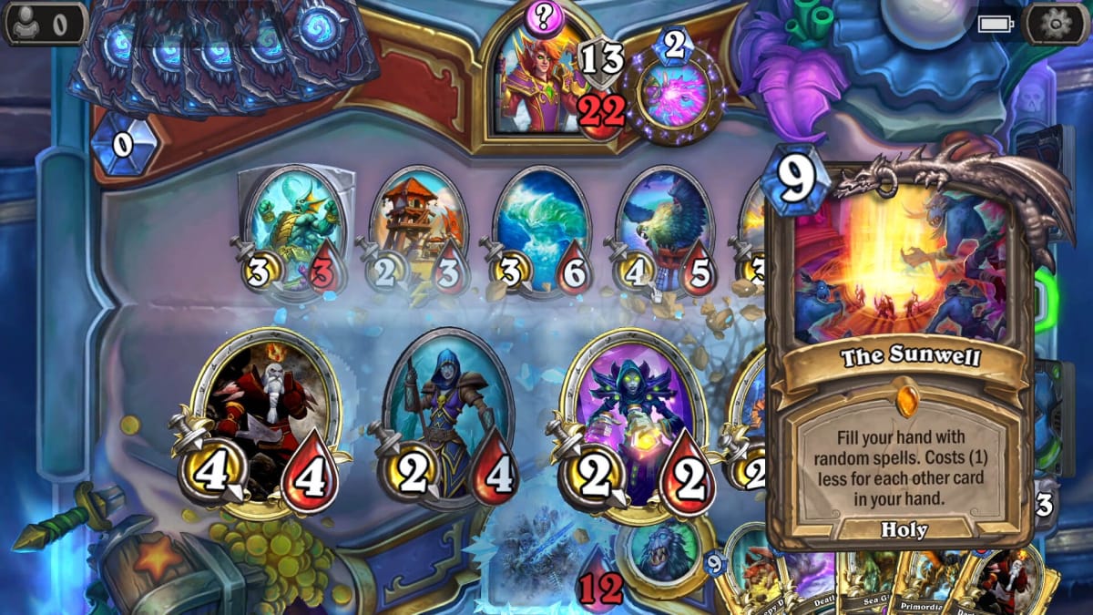 Two players battling one another with cards in the Blizzard game Hearthstone