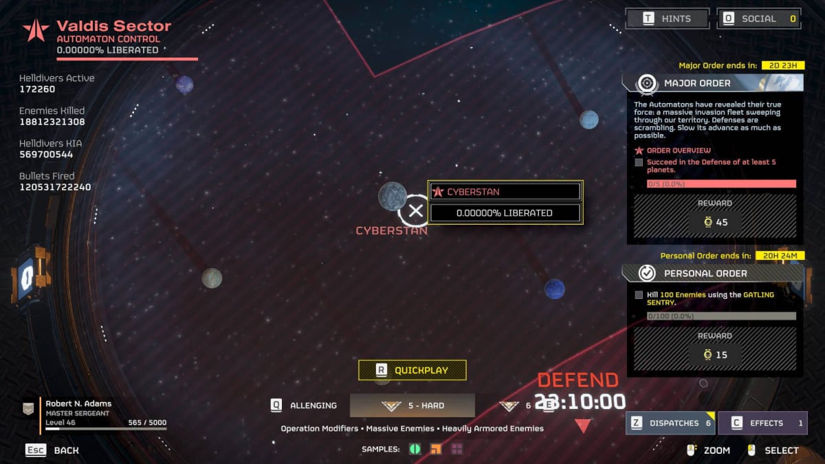 A map showing that the planet of Cyberstan has been occupied in Helldivers 2
