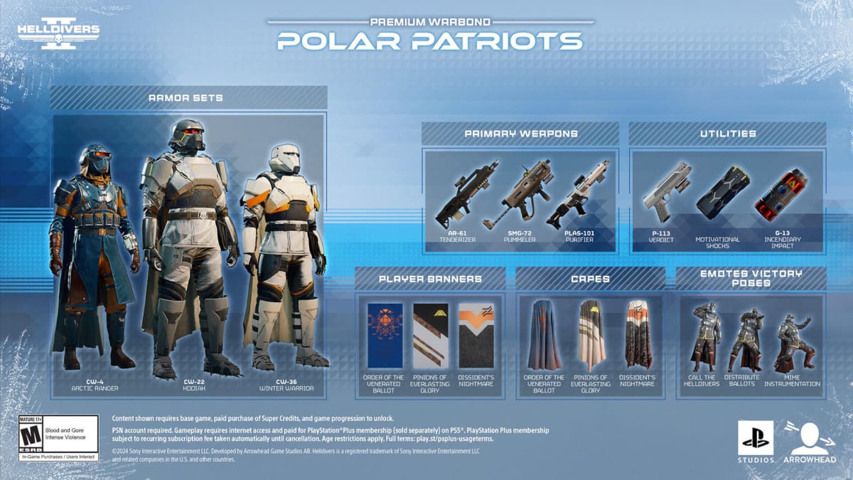 The content being offered in the Helldivers 2 Polar Patriots Warbond