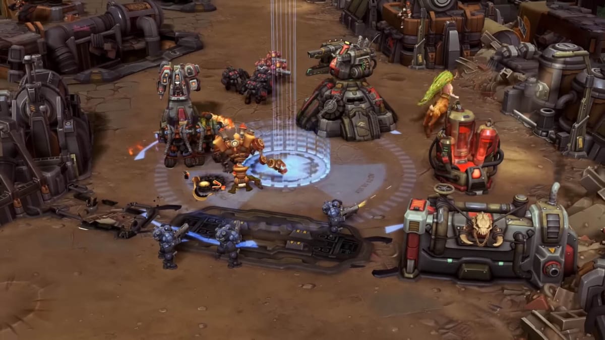 Blizzard-themed characters and minions attacking one another in Heroes of the Storm