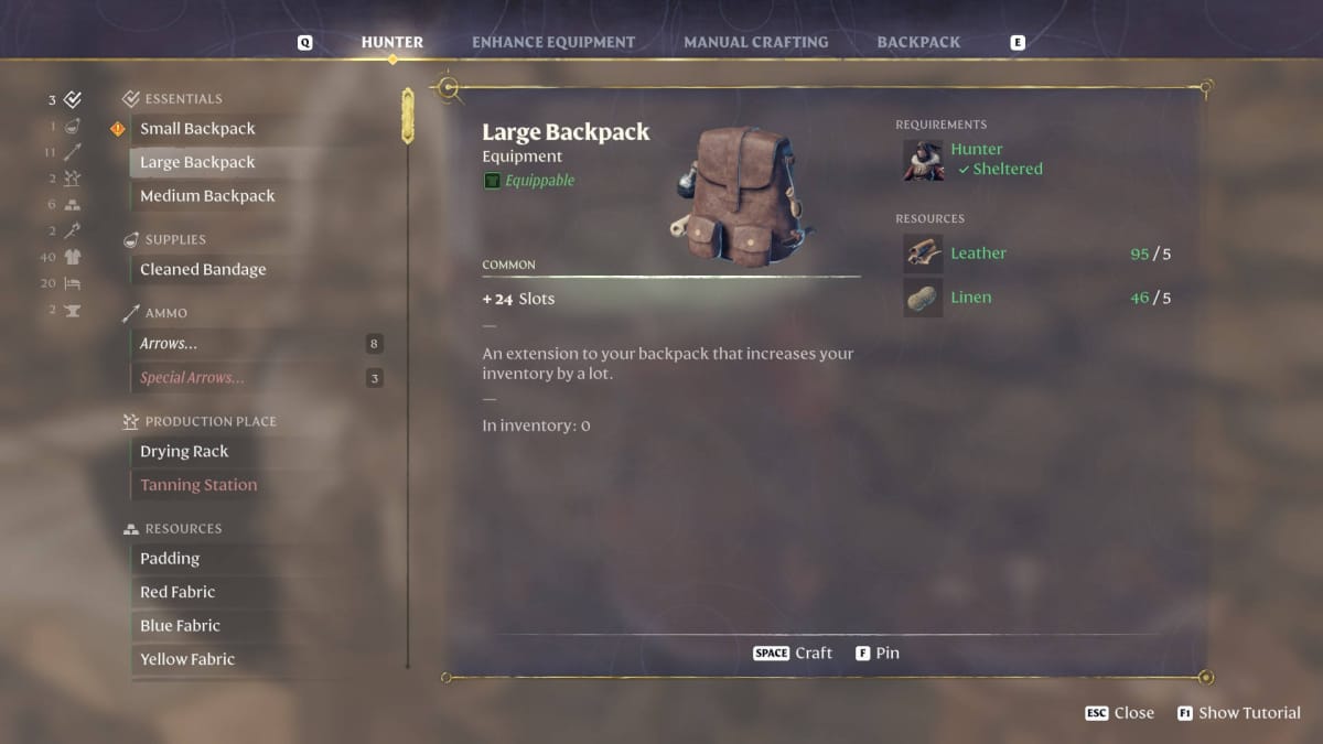 How to Get a Backpack in Enshrouded - Large Backpack Crafting Recipe