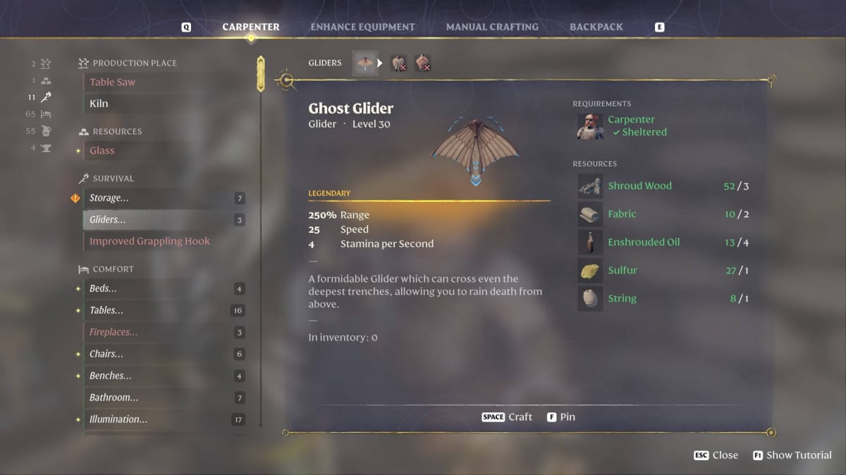 How to Get a Glider in Enshrouded - Ghost Glider Crafting Recipe
