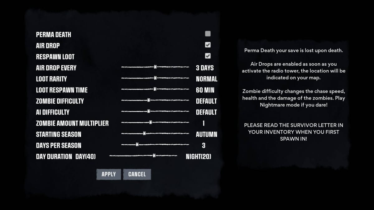 HumanitZ Starter Guide - Difficulty Setting for a New Game