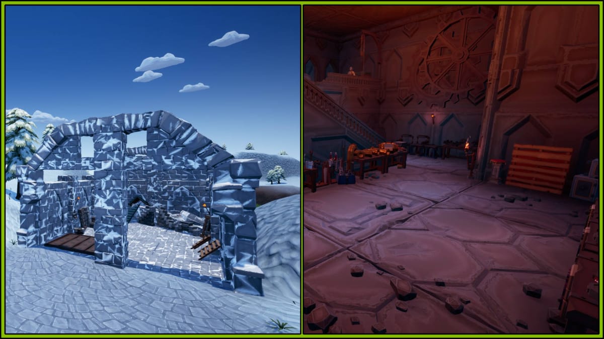 Hydroneer's Icehelm Building shop on the left and the underground Icehelm shop on the right