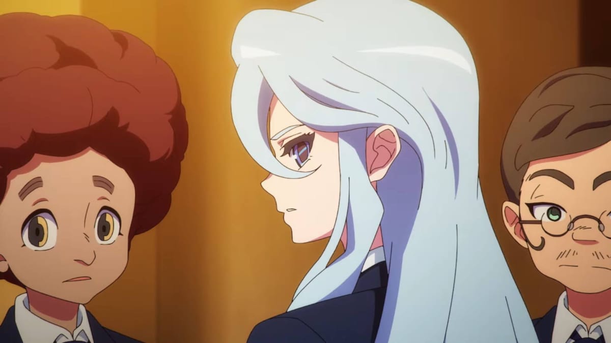 Three characters in an anime cutscene in Inazuma Eleven: Victory Road