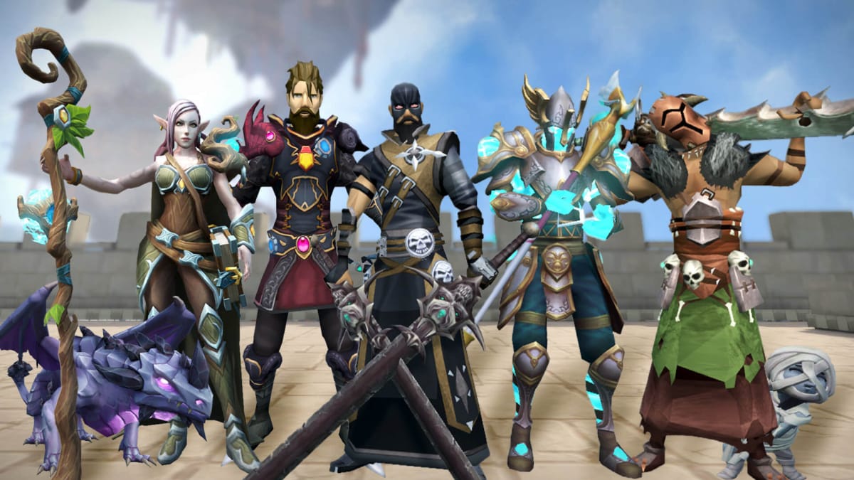 A lineup of characters from the Jagex MMORPG RuneScape