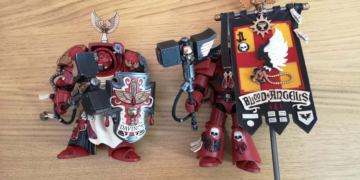 A detailed look at some of the Blood Angels Assault Terminators.