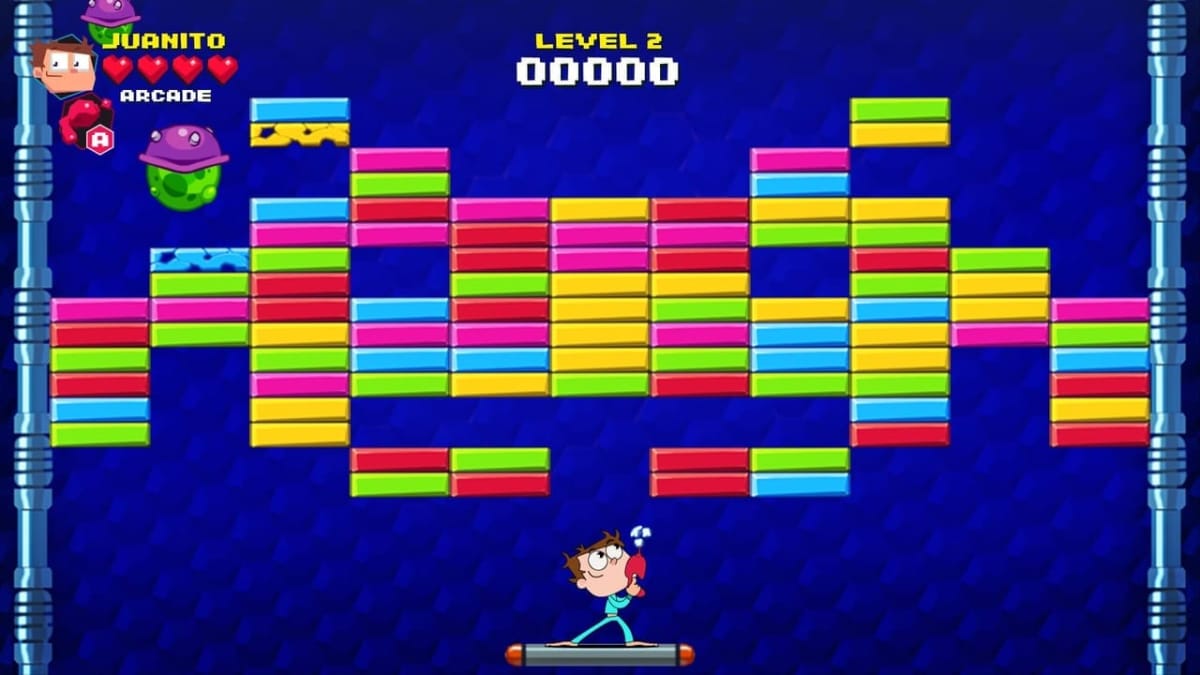 The player pops blocks in a round of Juanito Arcade Mayhem.