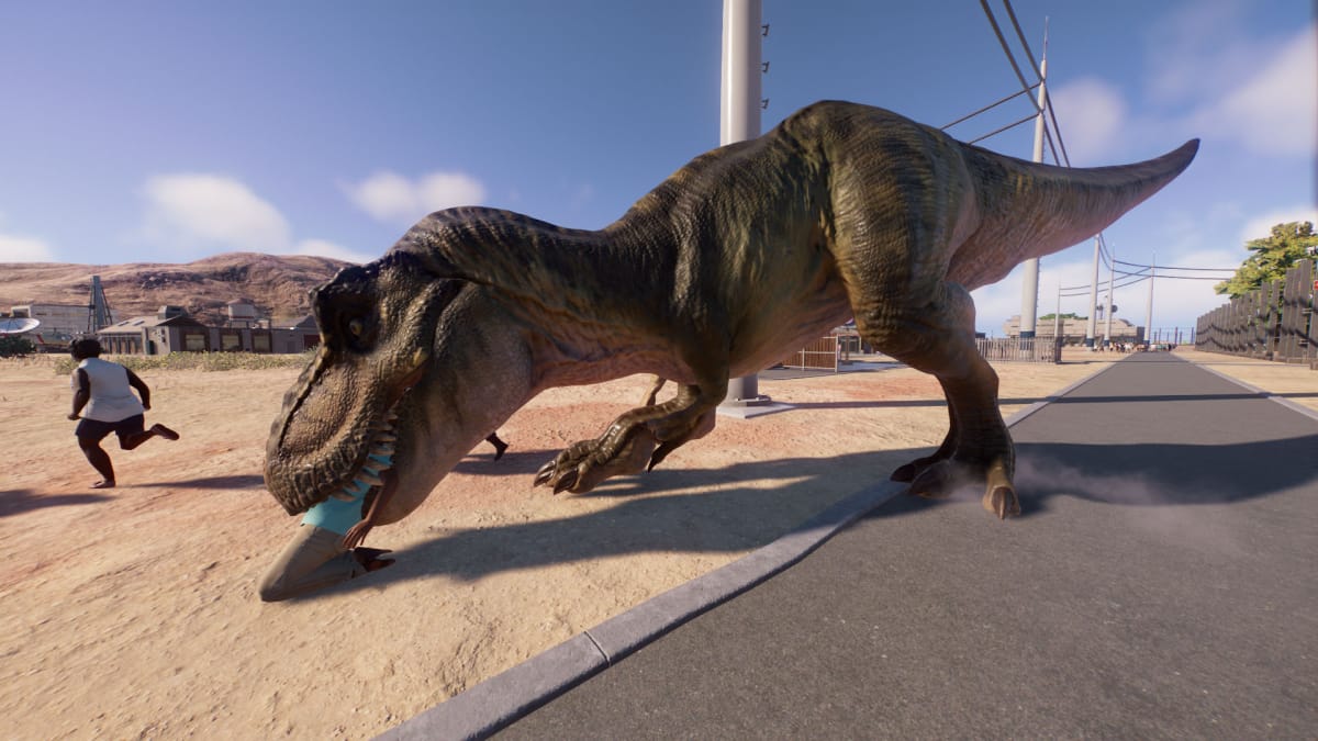 A T. rex devouring a guest in Jurassic Park: San Diego