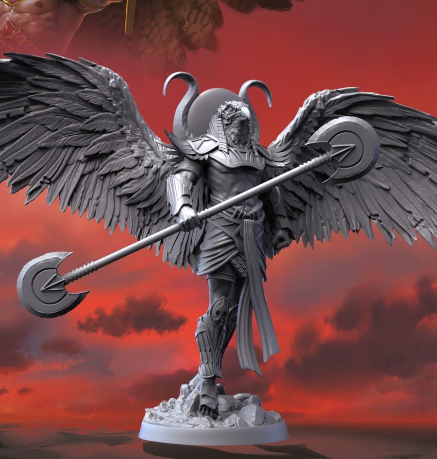 A screenshot of a Horus miniature from Kemet: Blood and Sand