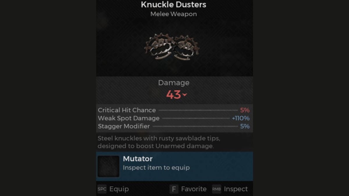 Knuckle Dusters screenshot of weapon panel from Remnant 2