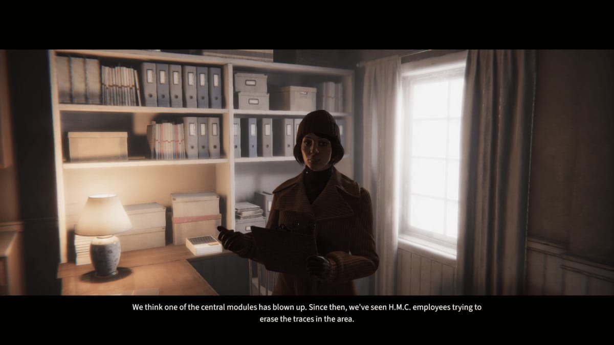 An in-game screenshot of Kona II: Brume, showcasing the player conversing with a young woman inside the kitchen of a cold cabin.
