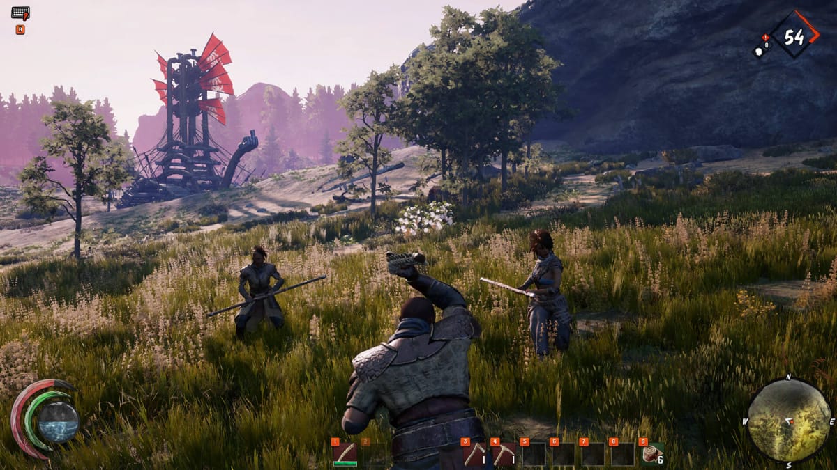 Players battling in the Last Oasis Game in a field. 