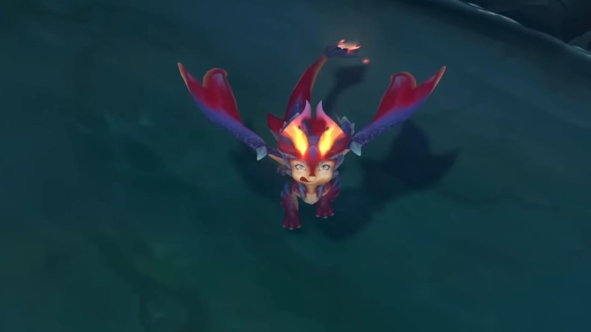 A close-up of Smolder, the little dragon champion in League of Legends
