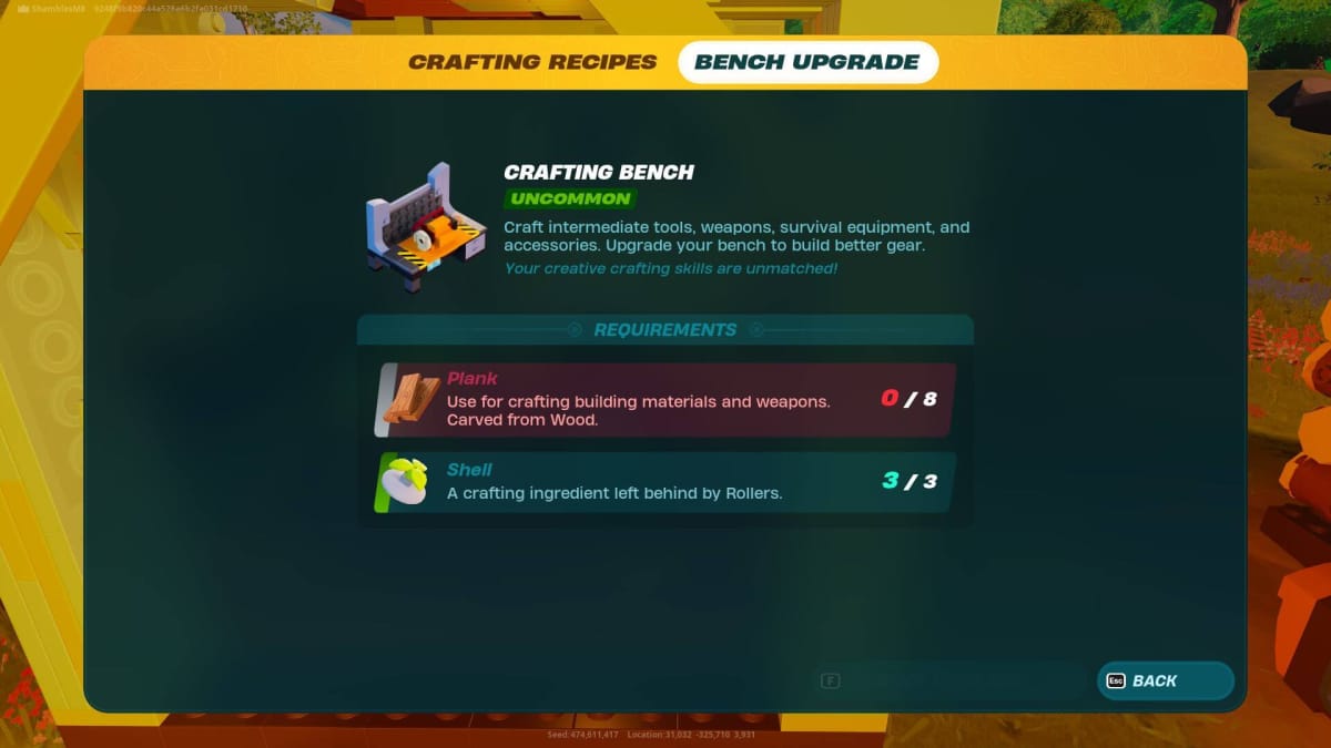 Upgrading a Crafting Bench to Uncommon.