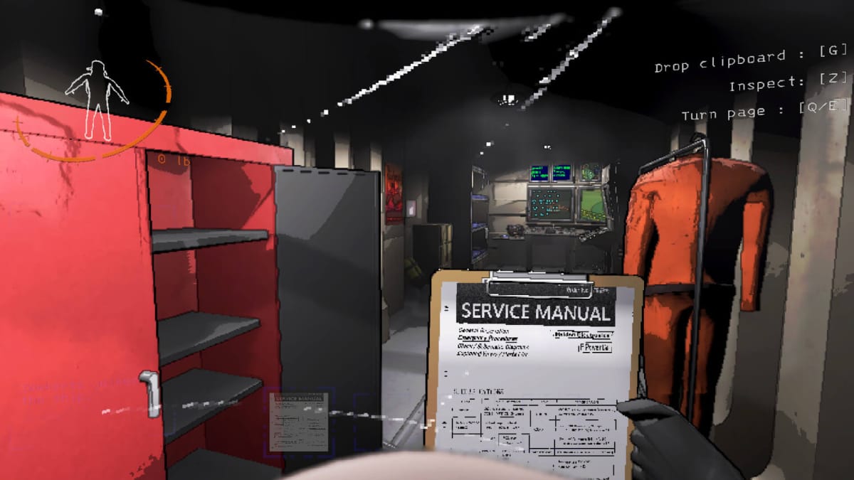 The player holding a clipboard with a service manual on it in Lethal Company, Circana's most-played game on Steam for December 2023