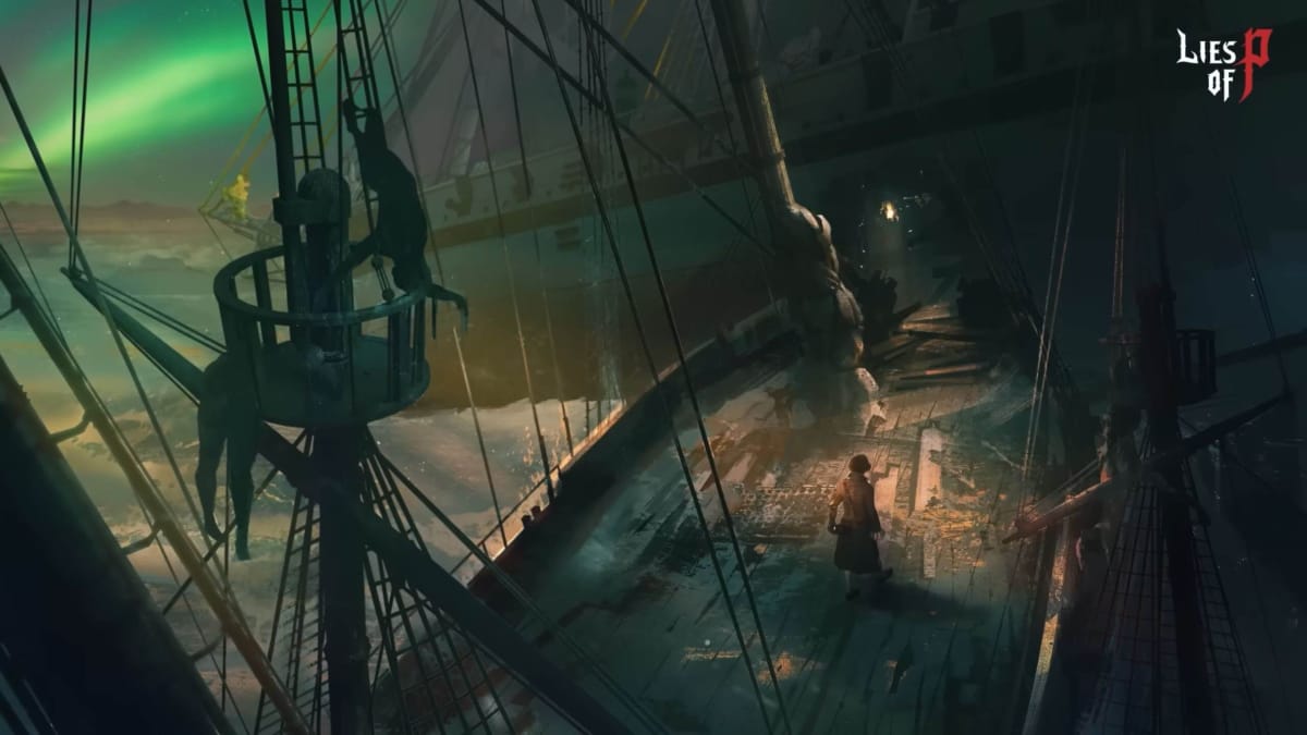 P aboard a shipwreck which adjoins another shipwreck in Lies of P DLC concept art