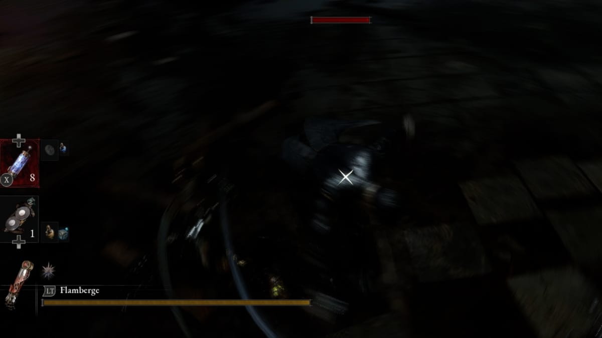 Lies of P screenshot showing a boy with a sword dodging an attack by a pippet with a candleabra