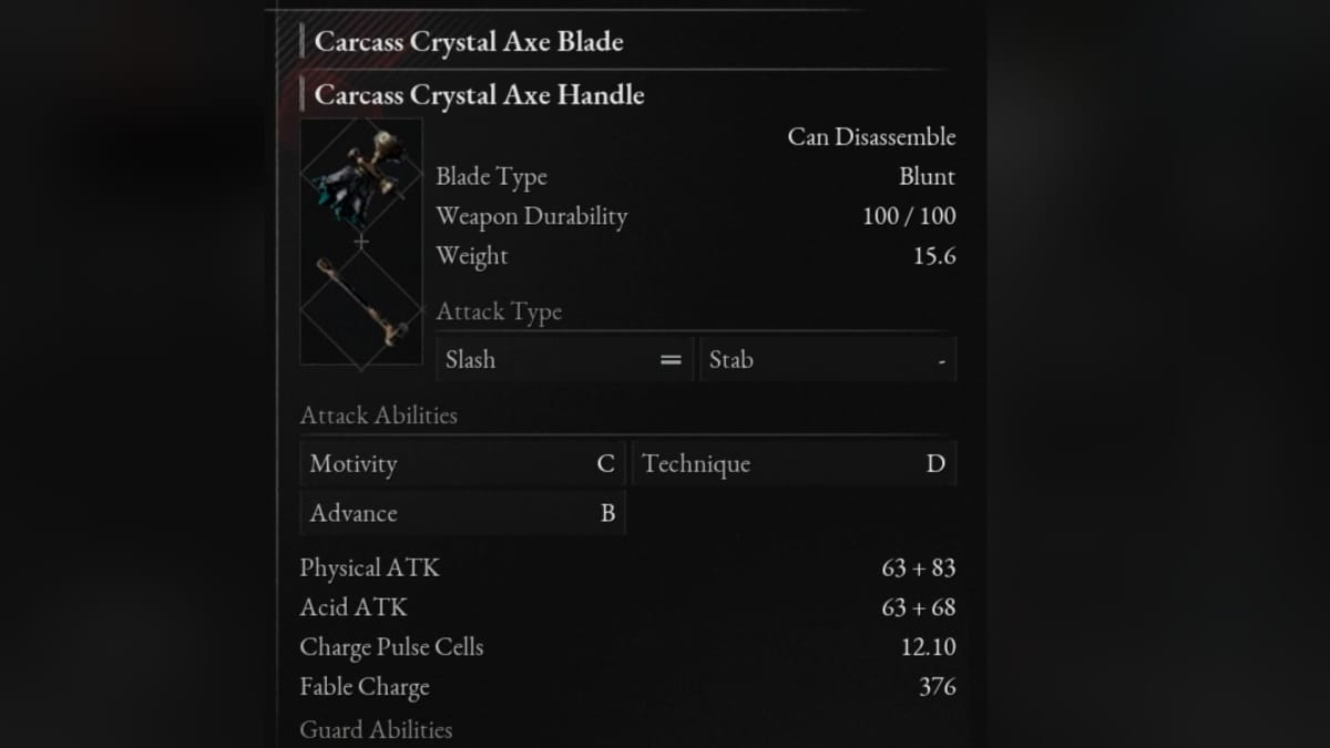 lies of p screenshot showing a weapon description with a few images and lots of stats