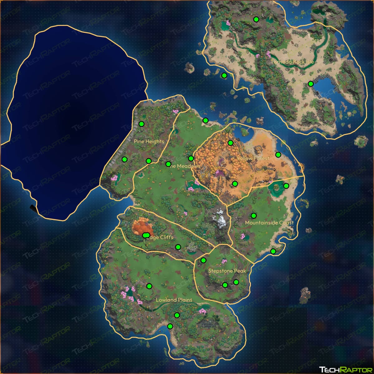 Lightyear Frontier Map showing locations of Animal Nests with green dots