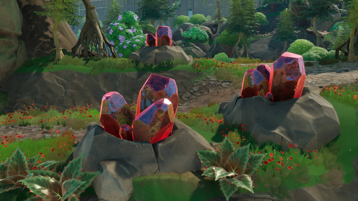 Two Red Crystal nodes in the foreground with a third Red Crystal in the background