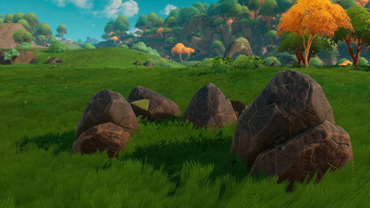A group of rocks in a grassy field