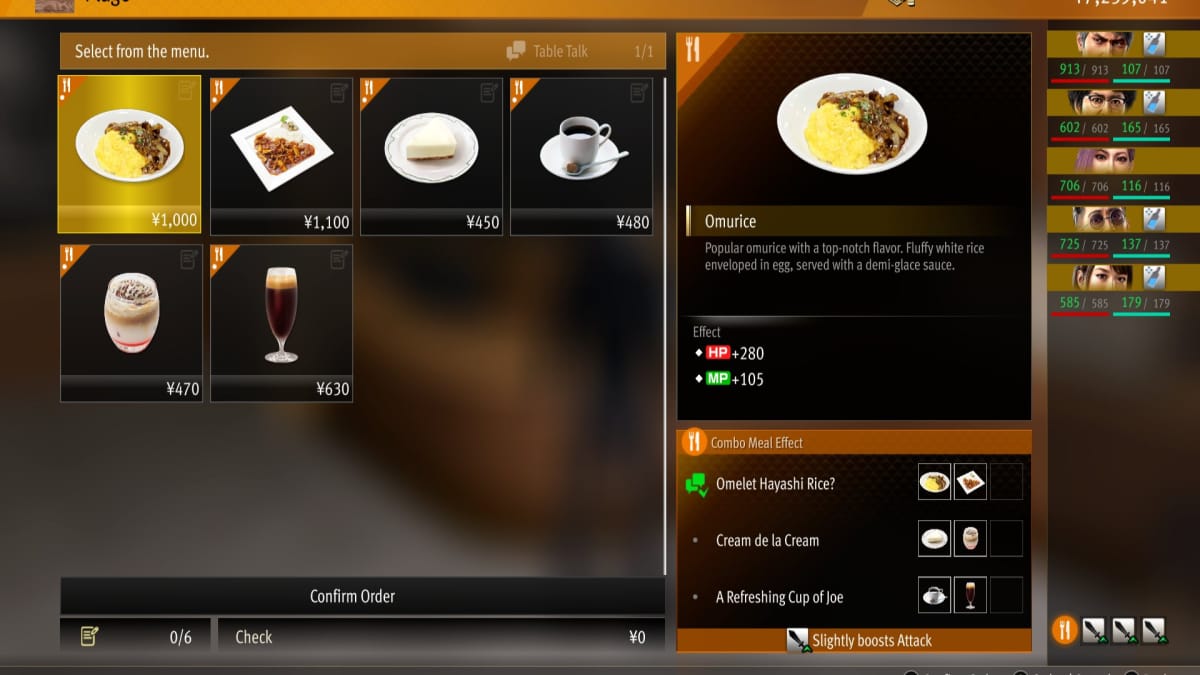 like a dragon infinite wealth screenshot showing a noral cafe with some full meals available to order