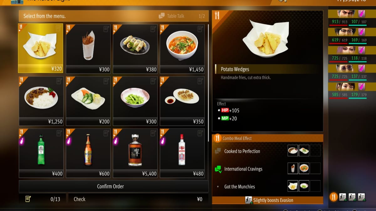 like a dragon infinite wealth screenshot showing the menu of a bar and snack place 