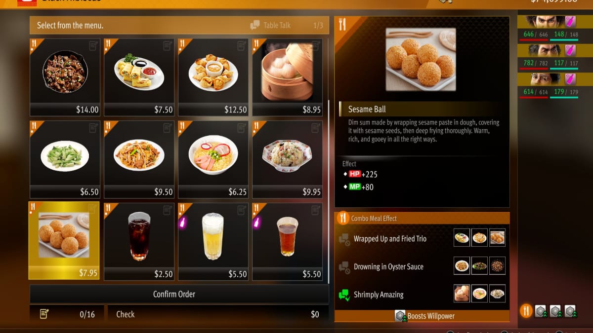 like a dragon infinite wealth screenshot showing the menu of a chinese resteraunt with plenty of traditional dishes