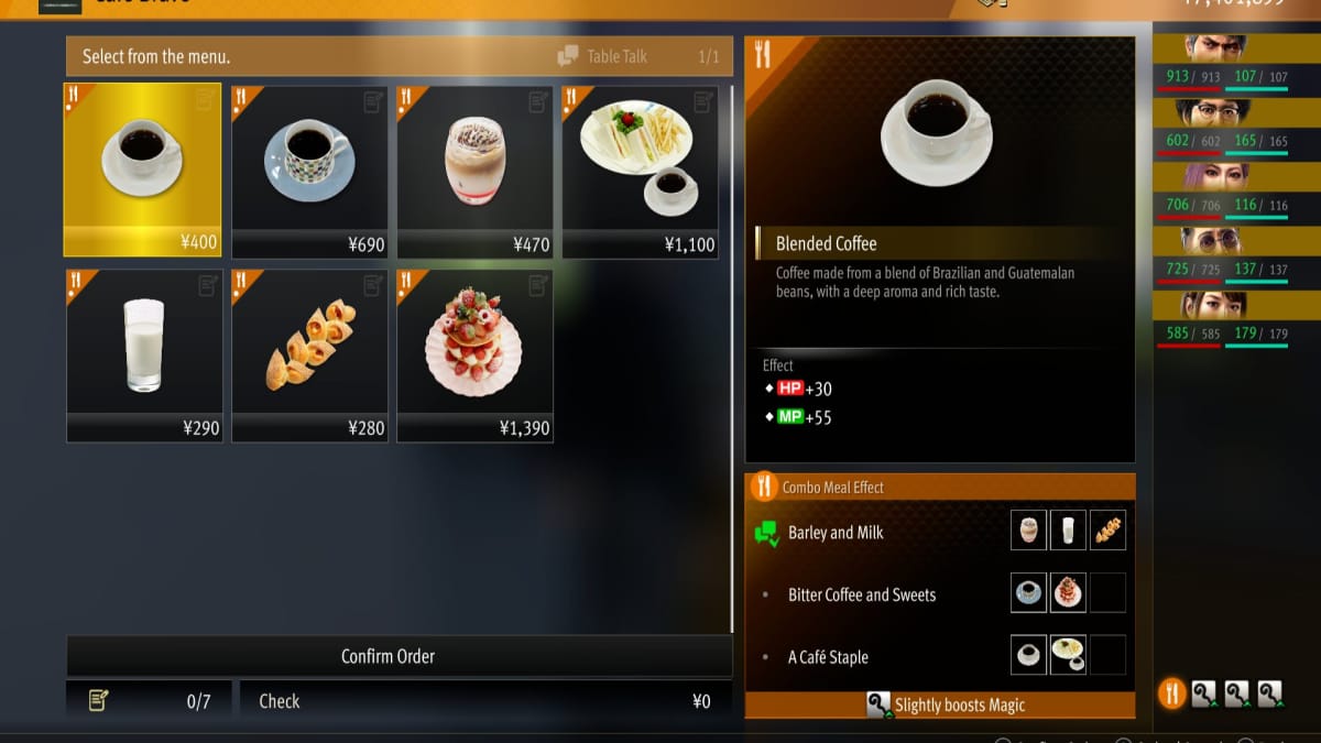like a dragon infinite wealth screenshot showing the menu of a small cafe