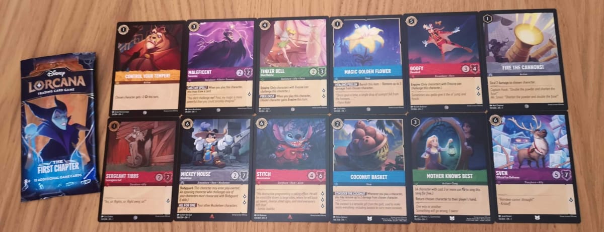 The 12 Disney Lorcana Cards in our First Chapter Booster Pack 1.