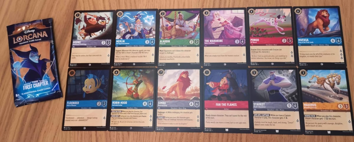 The 12 Disney Lorcana Cards in our First Chapter Booster Pack 4.