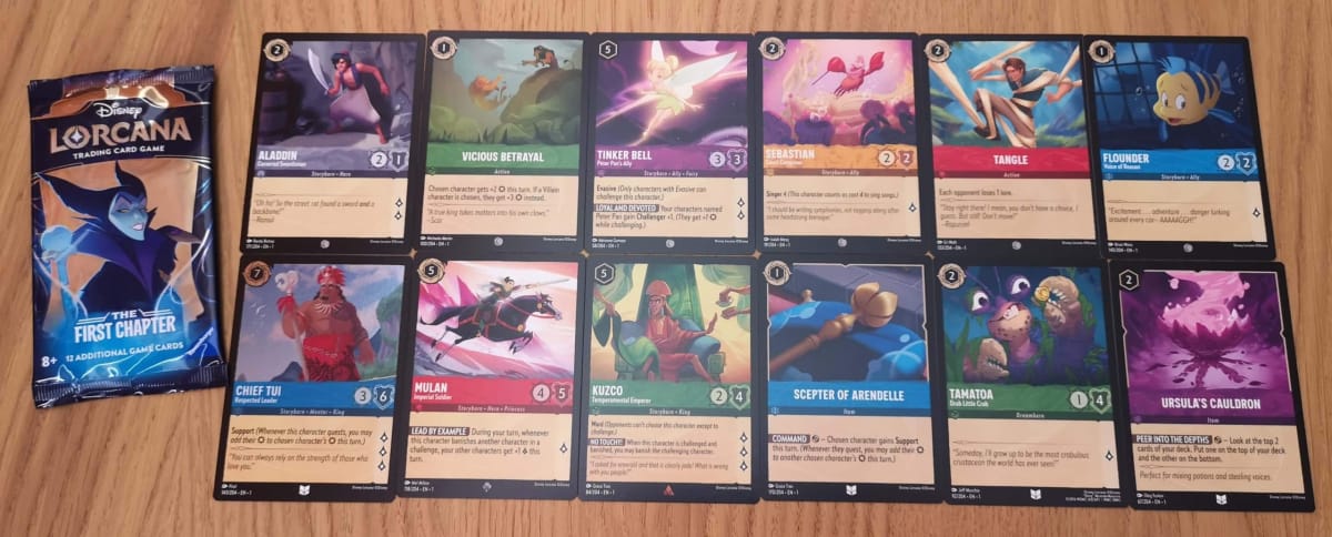 The 12 Disney Lorcana Cards in our First Chapter Booster Pack 5.