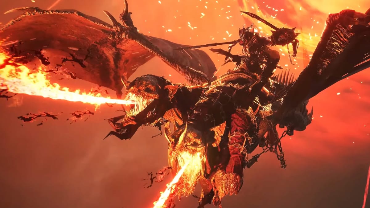 The main antagonist of Lords of the Fallen flies into a battlefield on his three-headed dragon