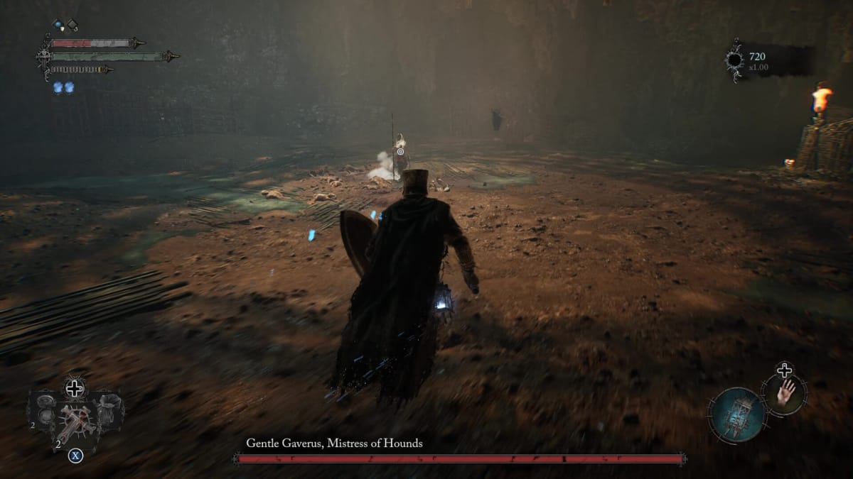 The player facing off against the Gentle Gaverus, Mistress of Hounds boss in Lords of the Fallen