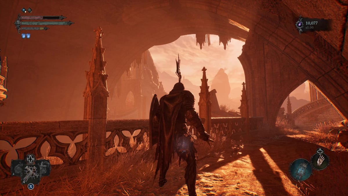 The player looks out at a castle environment in Lords of the Fallen