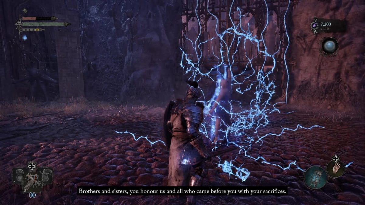 The player watching a story sequence unfold in the Umbral realm in Lords of the Fallen