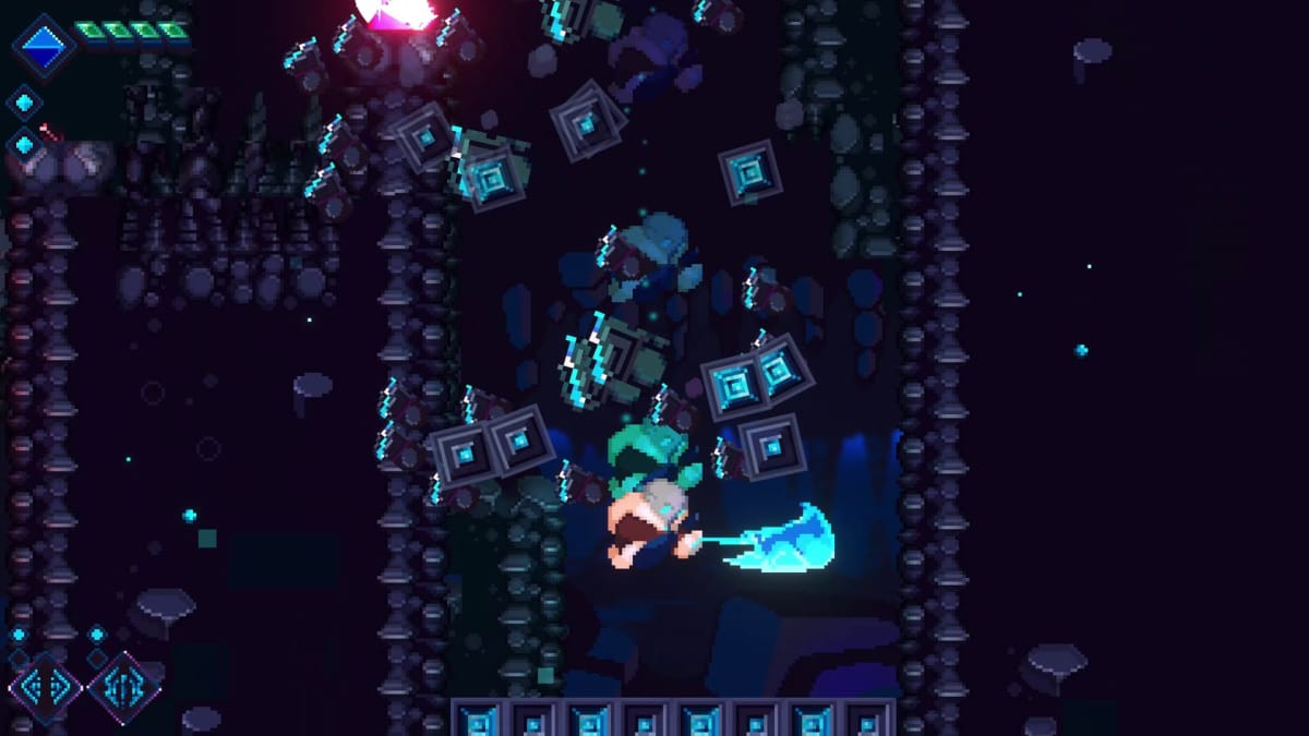 The protagonist summons a crystal axe and breaks through three stories of destructible ground in LUCID.