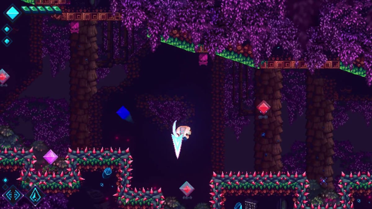 The protagonist uses a crystal blade to attack a node, resetting their jumping resources in LUCID
